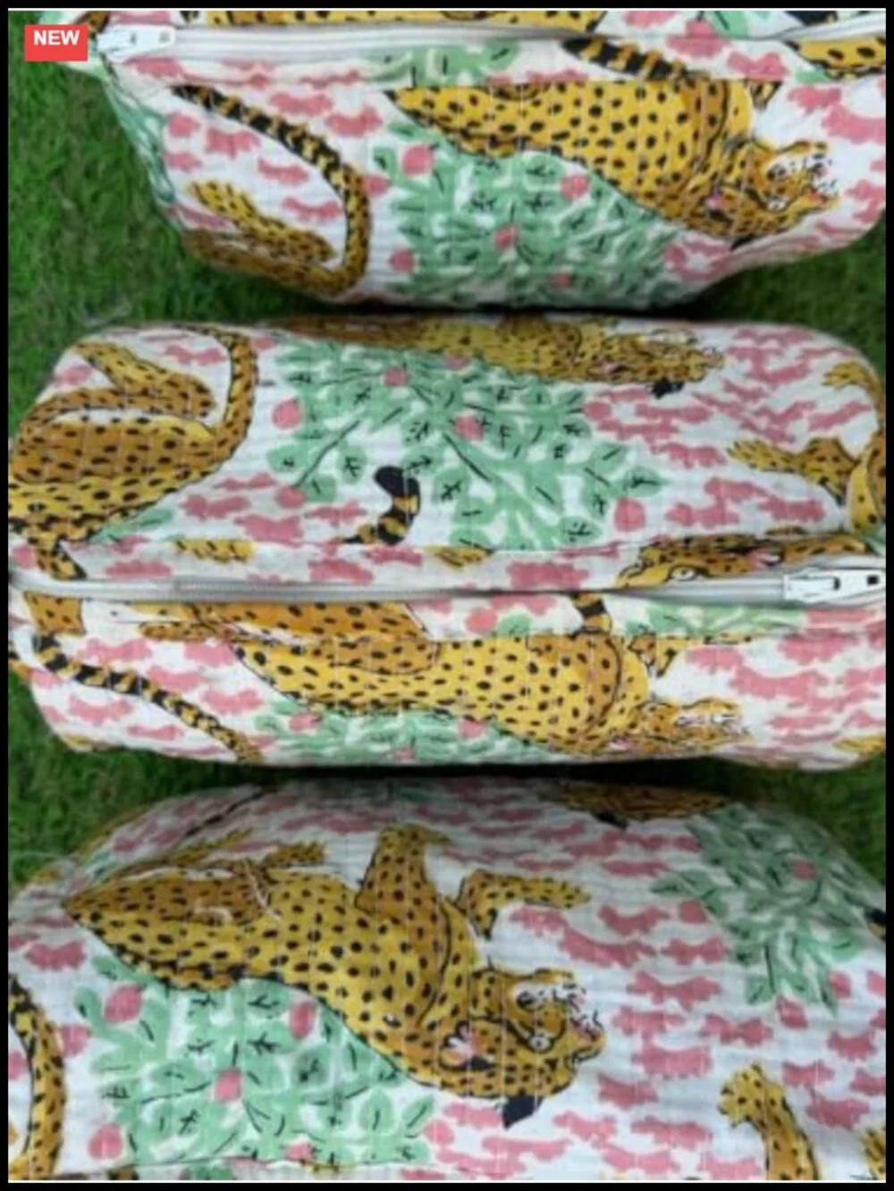 3-Piece Cotton Quilted Toiletry Travel Organizer Kit with Zipper Closure,